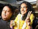 PHOTOS: World champ Sindhu returns to hero's welcome