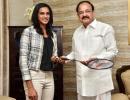 PIX: Vice President Naidu meets PV Sindhu