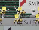 Dancing robots replace fans at Japanese baseball game