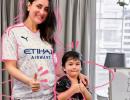 PIX: Kareena, Taimur cheer for their fav team