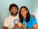 Bajrang, Sangeeta and their Bronze medal