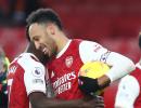 PICS: Aubameyang 'tricks' in Arsenal win; Man Utd held