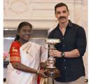 PIX: Durand champs NEUFC honoured by President Murmu