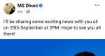 Fans can't keep calm as Dhoni set to share exciting news on Sept 25