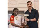 PIX: Durand champs NEUFC honoured by President Murmu