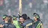 Pakistan celebrate their win over traditional rivals India in style