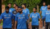 India players warm up with a game of footvolley