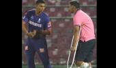 In Crutches Rahul Turns Up At RR Training