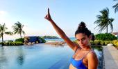 Beach bum! Sara Sampaio soaks up the sun in the Maldives