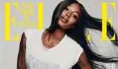 Is Naomi Campbell wearing just a T-shirt?