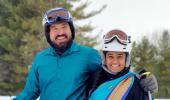 Desi couple goes skiing in sari, lungi