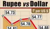 Rupee falls below 55 level; down by 12 paise