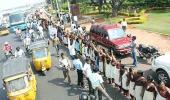 Pix: 'Longest human chain' formed for Telangana 