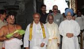 Image: Dr Singh goes barefoot at Tirupati temple