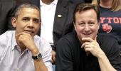 PIX: Obama, Cameron bond over basketball, hot dog