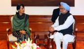 PIX: Suu Kyi meets PM; pays homage at Rajghat, Shantivan