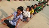 These students from a UP village did yoga for the first time on Sunday