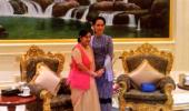 Sushma on Myanmar visit, meets Suu Kyi