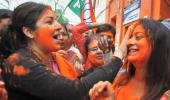 BJP celebrates twin wins with dhol and dance