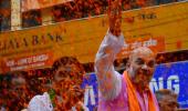 Marigolds, Hanumans at Amit Shah's Kolkata road show