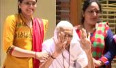 PM's mom greets supporters to chants of 'Har Har Modi'