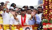 PHOTOS: Shivakumar accorded grand welcome in K'taka