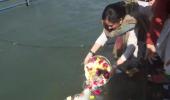 Ashes of Gen Rawat, wife immersed in Ganga