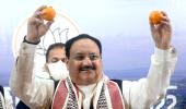 What's J P Nadda doing with oranges?