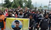 PIX: Kashmiri Pandits hold angry protest on Lal Chowk