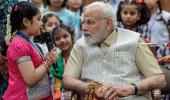 PIX: PM celebrates Raksha Bandhan with school kids