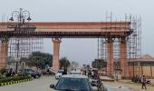 Ayodhya adorned with pillars with orb resembling Sun