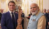 Modi gifts Macron intricate sandalwood sitar replica