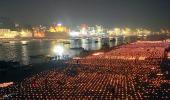 Diyas form 'Batoge to Katoge' slogan at Varanasi ghat