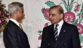 Jaishankar, Pak PM Sharif shake hands at SCO dinner