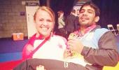 CWG PHOTOS: Female athlete lifts Sushil Kumar!