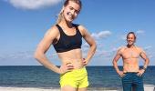 Eugenie Bouchard sweats it out on the beach