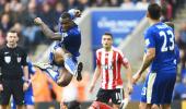 EPL PHOTOS: Morgan's header puts Leicester seven clear at the top