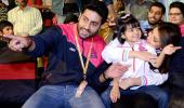 PIX: Junior Bachchan enjoys kabaddi match with wife and daughter