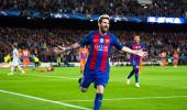 Champions League PIX: Messi treble grounds City; Arsenal thrash Ludo