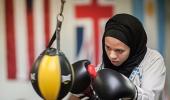 This boxer in fighting in hijab