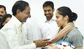 PHOTOS: Telangana CM felicitates CWG medal winners Nehwal, Sindhu