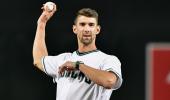 PIX: Olympic champ Phelps throws ceremonial first pitch