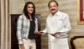 PIX: Vice President Naidu meets PV Sindhu