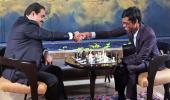 Praggnanandhaa plays chess with Gautam Adani
