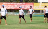 First Look: Indian cricketers play football barefoot