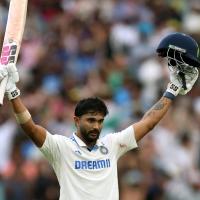 Nitish Reddy celebrates his maiden Test century