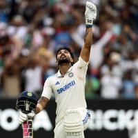 Nitish Reddy celebrates his maiden Test century