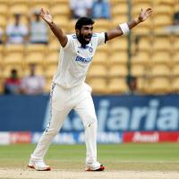 Jasprit Bumrah appeals for the wicket of Devon Conway, who was given out on the review.