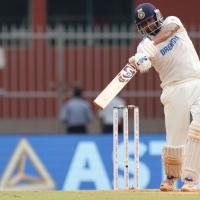 Ravichandran Ashwin hits a boundary.