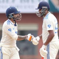 Ravichandran Ashwin and Ravindra Jadeja during their seventh wicket partnership.